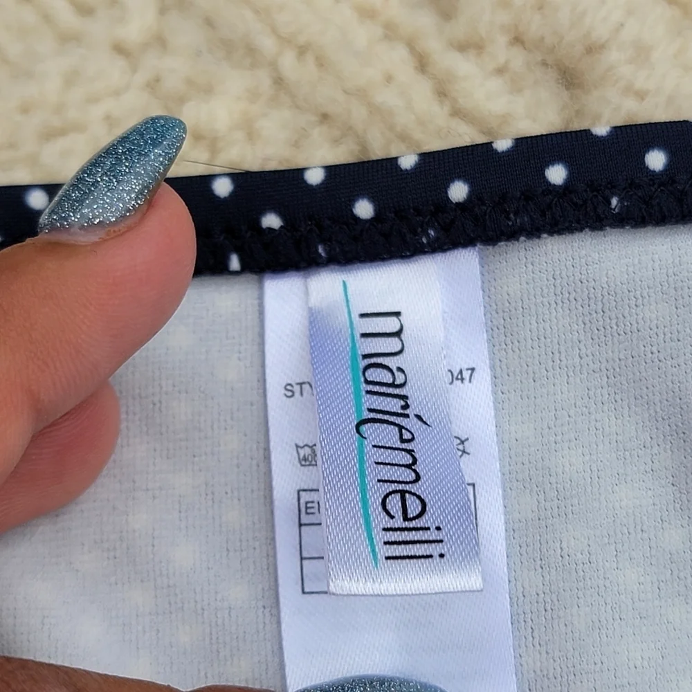 NWT Marie Melli Retro Polka Dot Print Bikini size S Navy White